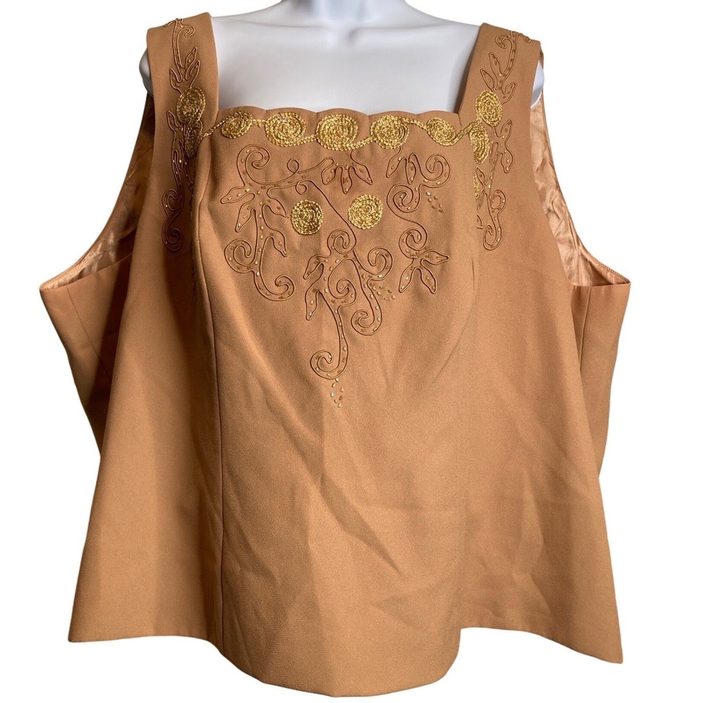 CARISSIMO Gold Embroidered Sleeveless Blouse Size 24 Party Dressy‎ Evening-Chic